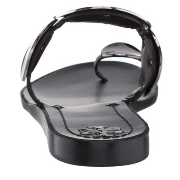 TORY BURCH  $348 Patos Multi-Disk Sandal Black Two Tone Metal Silver - Picture 8 of 13